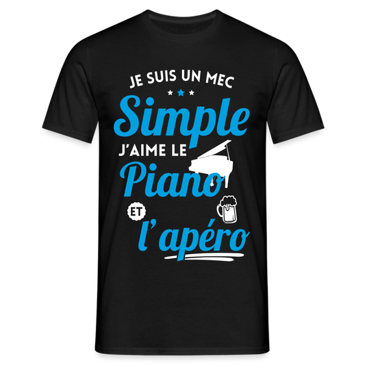 T-shirt Homme - J'aime le piano et l'apéro - noir