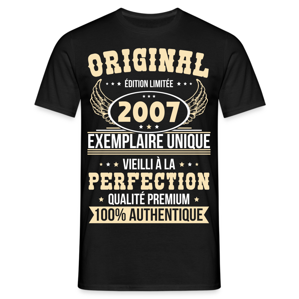 T-shirt Homme - Anniversaire 18 Ans - Original 2007 - noir