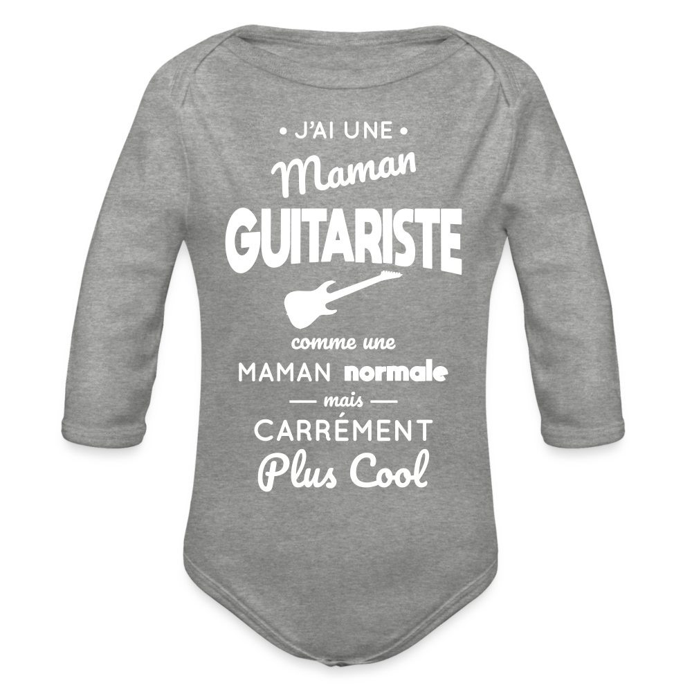 Body Bébé bio manches longues - J'ai une maman guitariste - gris chiné