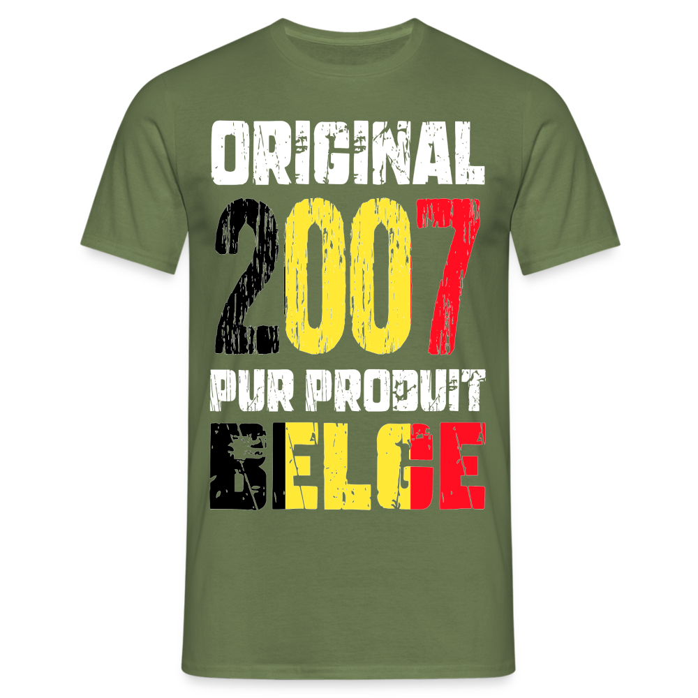 T-shirt Homme - Anniversaire 18 Ans - Original 2007 - Pur produit Belge - vert militaire