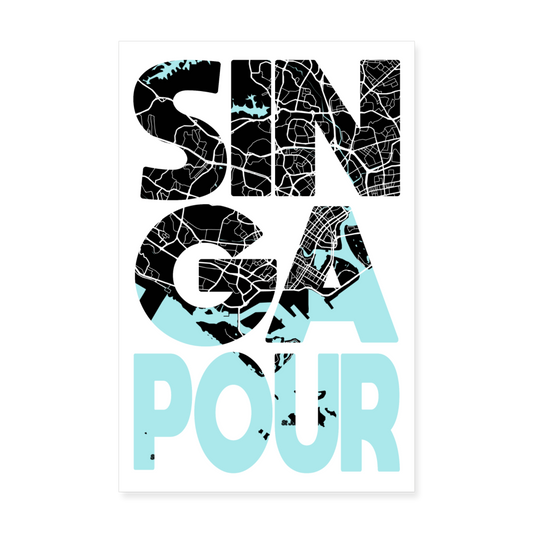 Poster Singapour - Plan Singapour - 20 x 30 cm - blanc