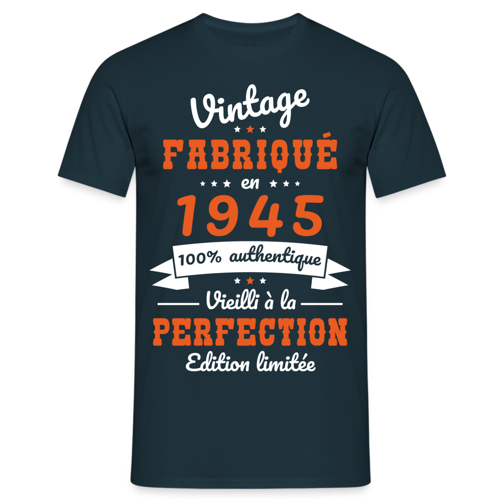 T-shirt Homme - Anniversaire 80 Ans - Vintage fabriqué en 1945 - marine