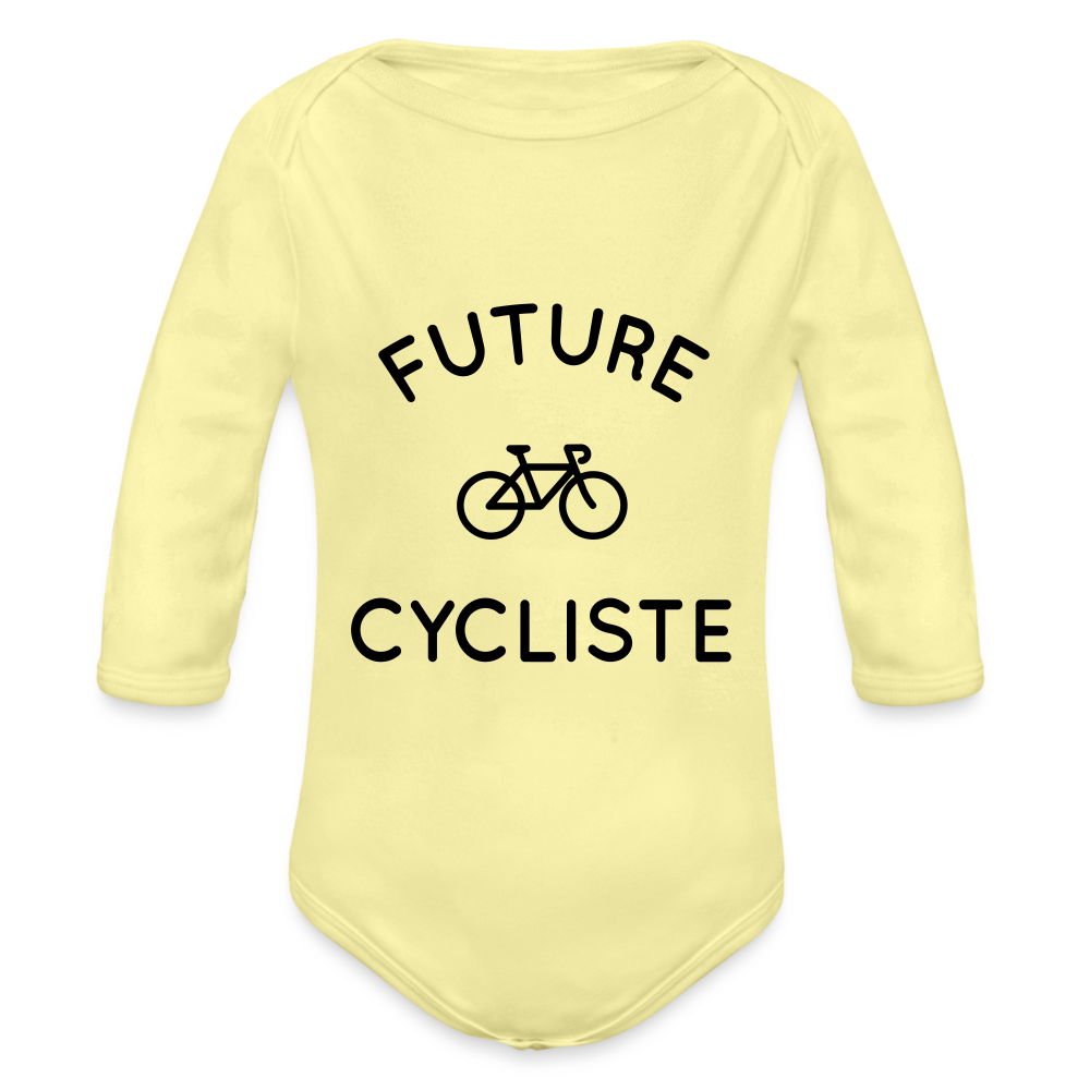 Body Bébé bio manches longues - Future cycliste - jaune délavé