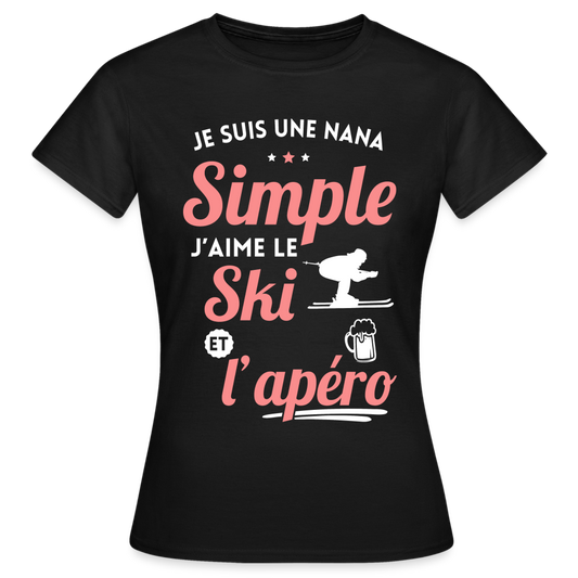 T-shirt Femme - J'aime le ski et l'apéro - noir