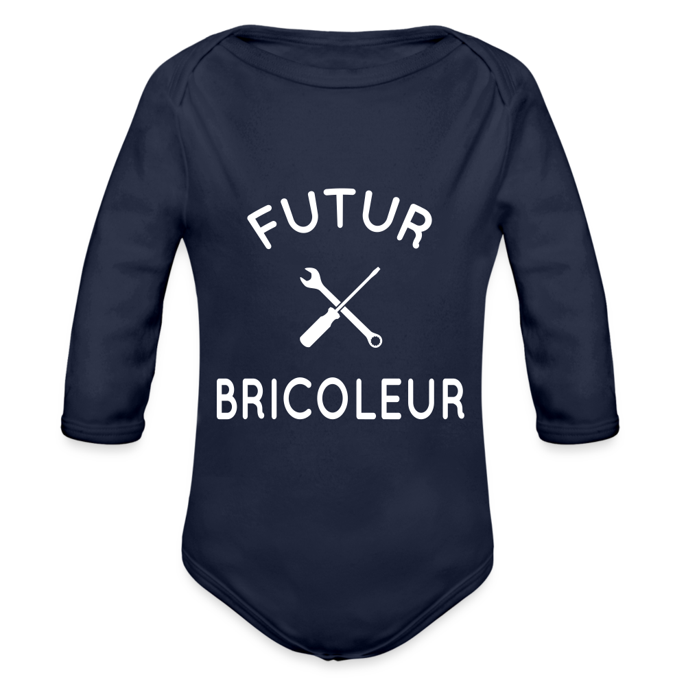 Body Bébé bio manches longues - Futur bricoleur - marine foncé