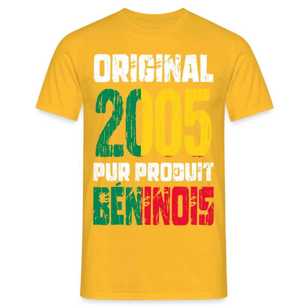 T-shirt Homme - Anniversaire 20 Ans - Original 2005 - Pur produit Béninois - jaune