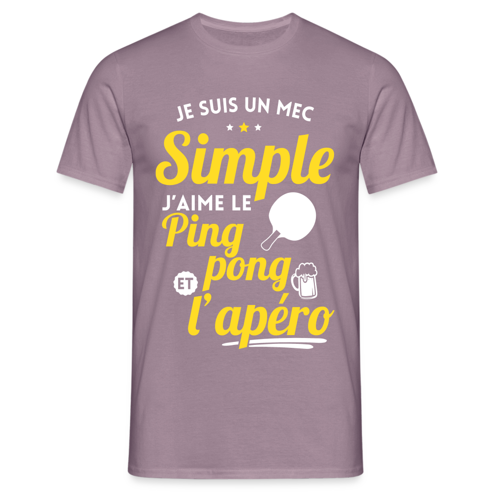 T-shirt Homme - J'aime le ping-pong et l'apéro - mauve gris 