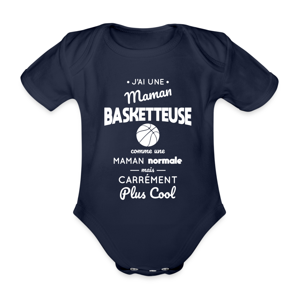 Body Bébé bio manches courtes - J'ai une maman basketteuse - marine foncé