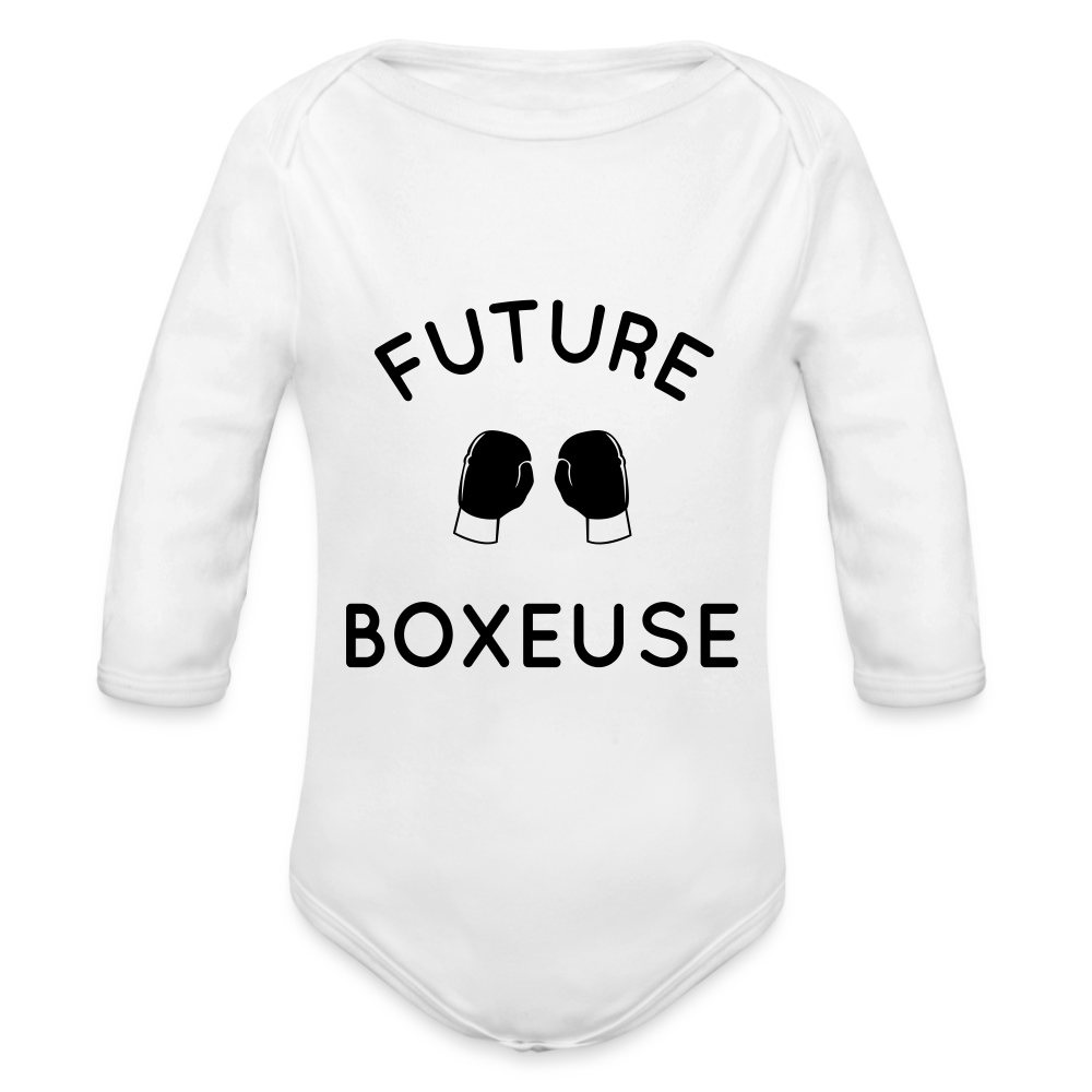 Body Bébé bio manches longues - Future boxeuse - blanc