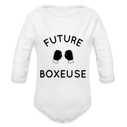 Body Bébé bio manches longues - Future boxeuse - blanc