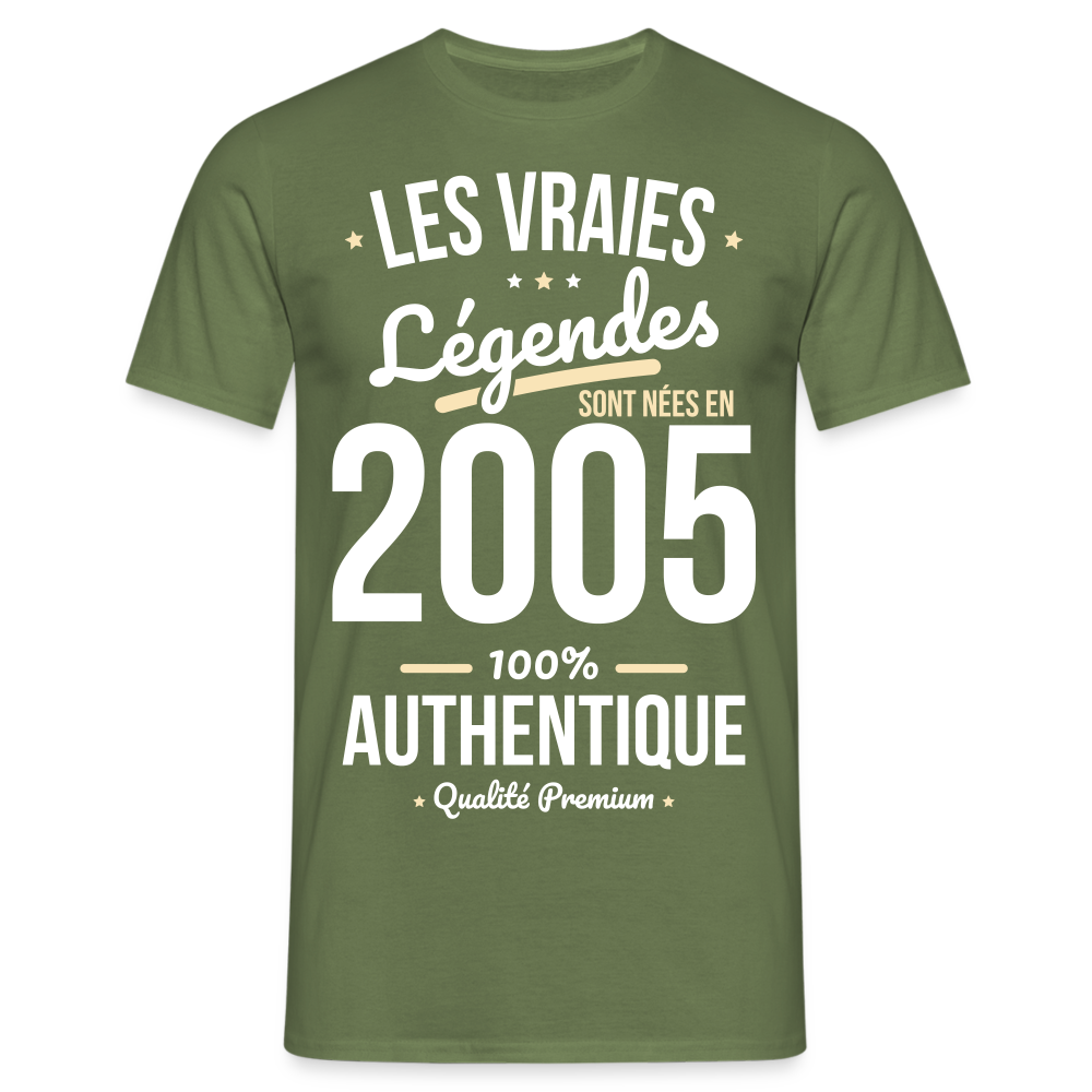 T-shirt Homme - Anniversaire 20 Ans - Les vraies Légendes sont nées en 2005 - vert militaire