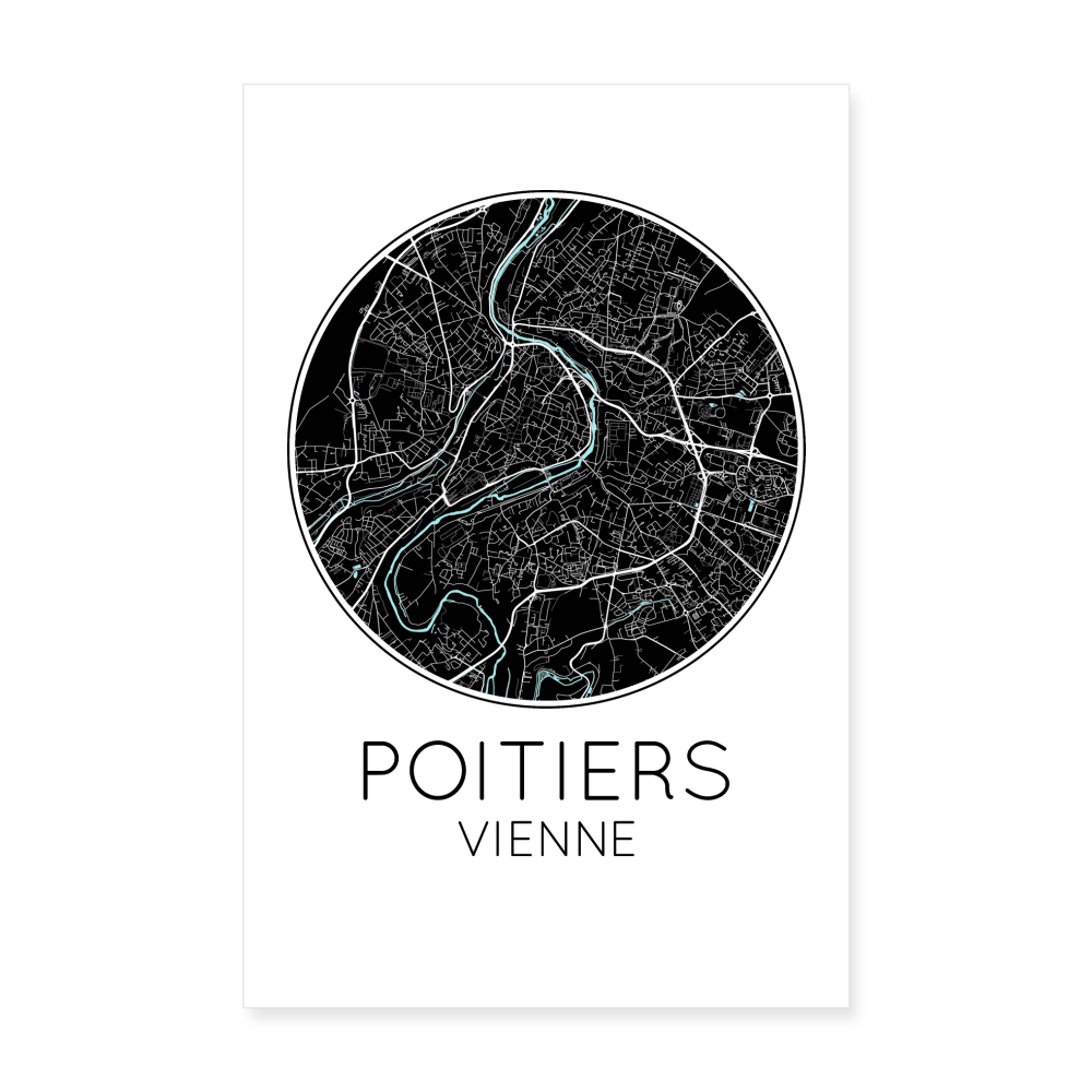 Poster Poitiers - Plan Poitiers - 20 x 30 cm - blanc