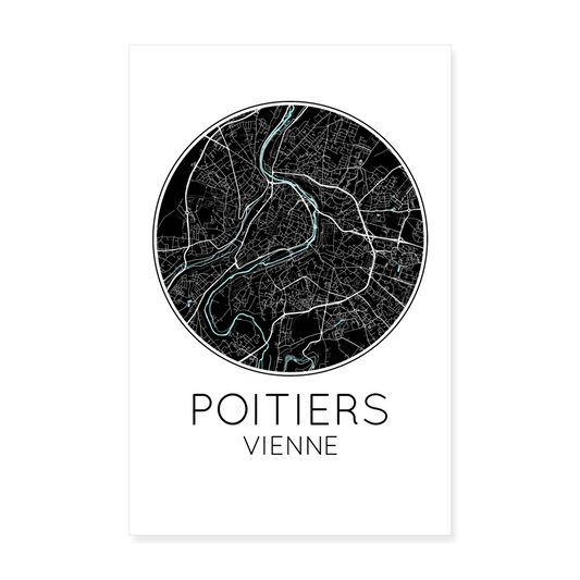 Poster Poitiers - Plan Poitiers - 20 x 30 cm - blanc