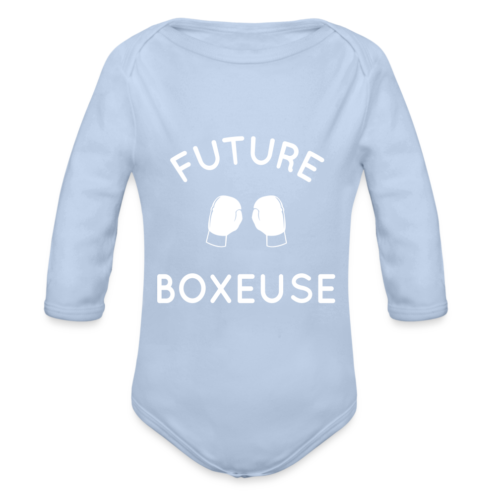 Body Bébé bio manches longues - Future boxeuse - ciel