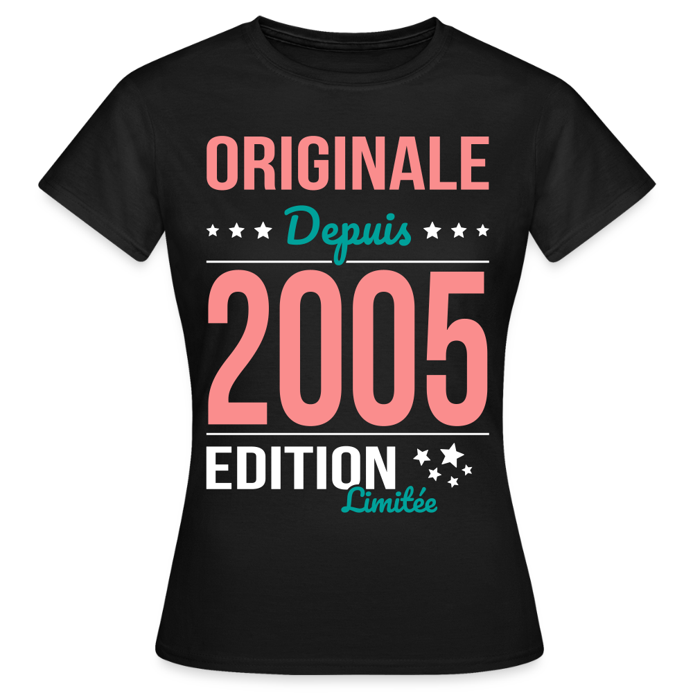 T-shirt Femme - Anniversaire 20 Ans - Originale depuis 2005 - noir