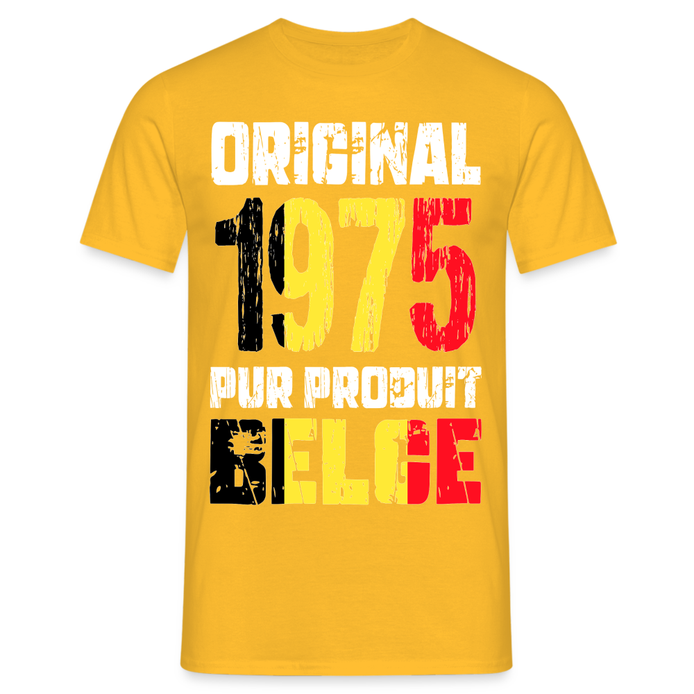 T-shirt Homme - Anniversaire 50 Ans - Original 1975 - Pur produit Belge - jaune