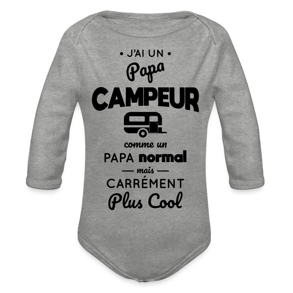 Body Bébé bio manches longues - J'ai un papa campeur - gris chiné