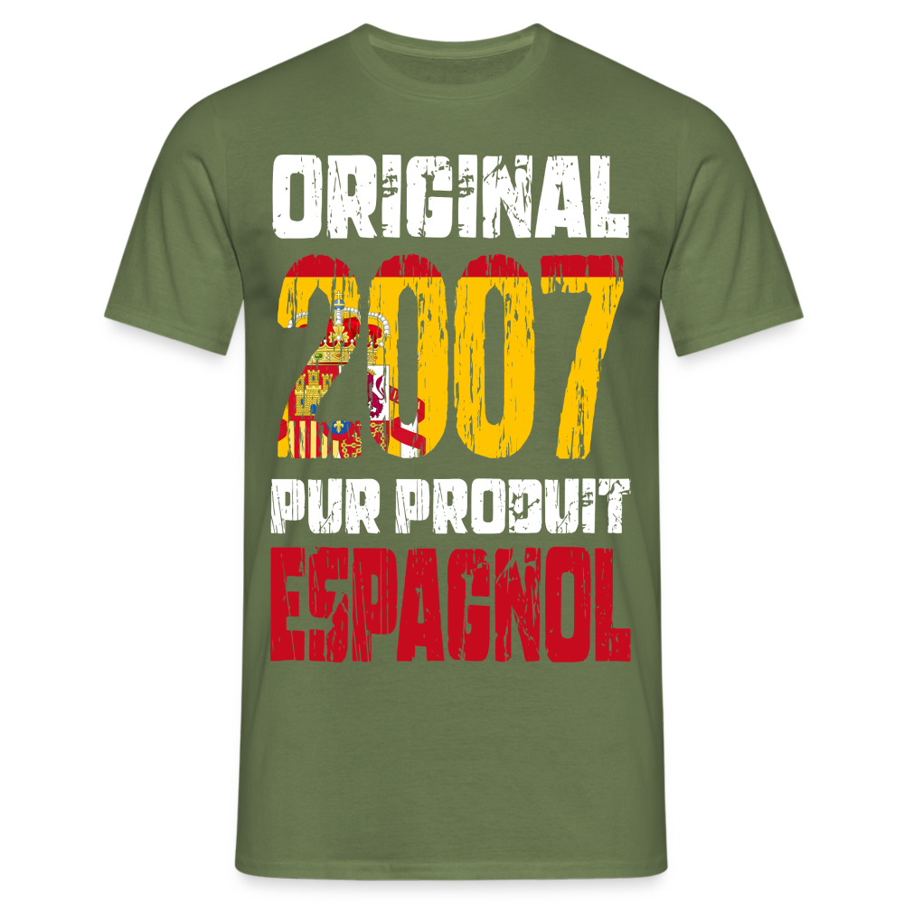 T-shirt Homme - Anniversaire 18 Ans - Original 2007 - Pur produit Espagnol - vert militaire