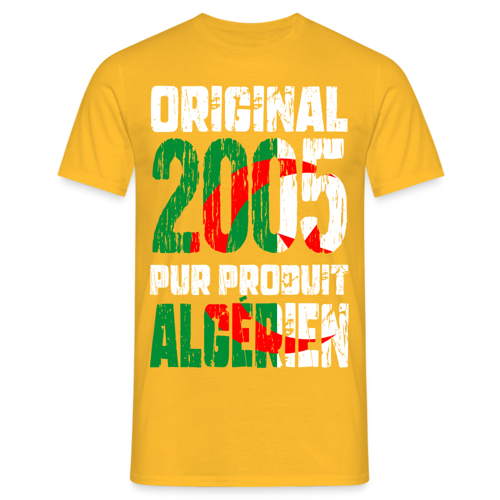 T-shirt Homme - Anniversaire 20 Ans - Original 2005 - Pur produit Algérien - jaune