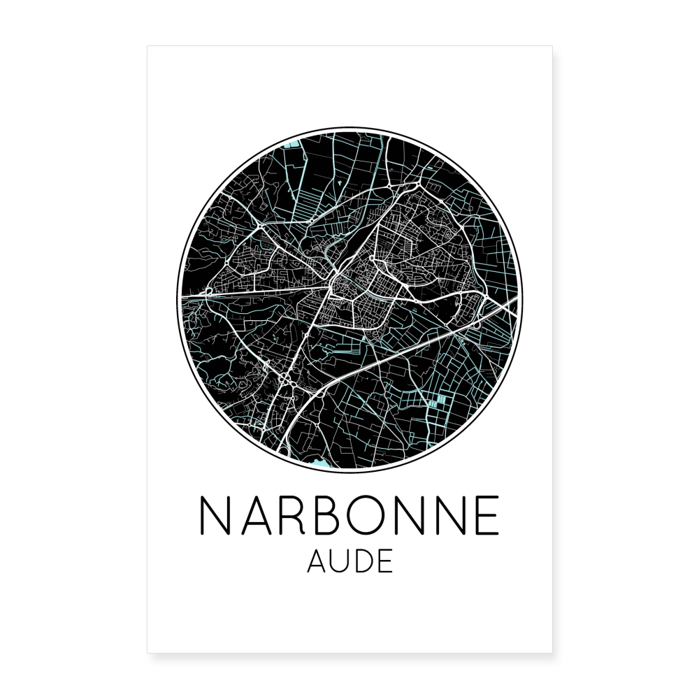 Poster Narbonne - Plan Narbonne - 40 x 60 cm - blanc