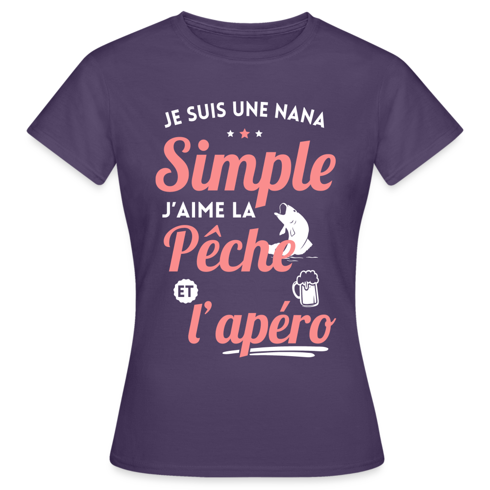 T-shirt Femme - J'aime la pêche et l'apéro - violet foncé