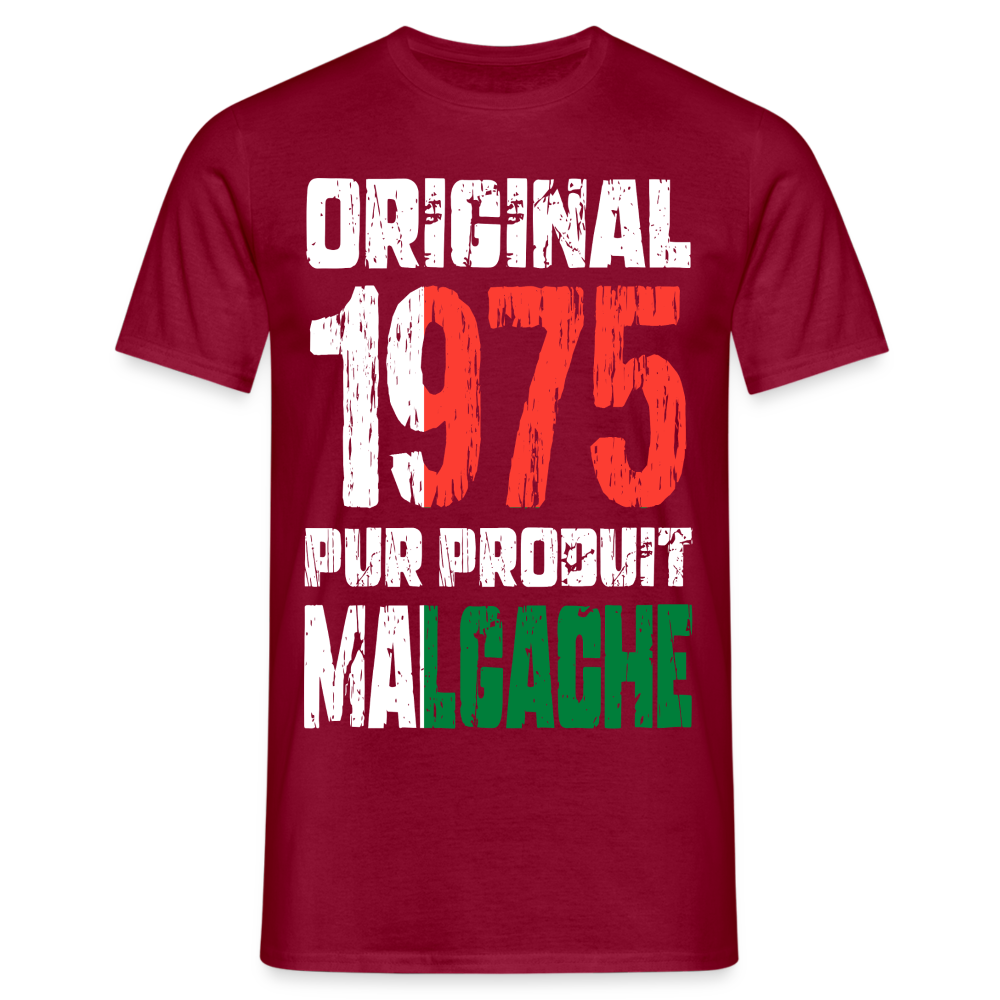 T-shirt Homme - Anniversaire 50 Ans - Original 1975 - Pur produit Malgache - rouge brique