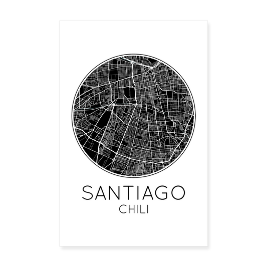 Poster Santiago - Plan Santiago - 20 x 30 cm - blanc