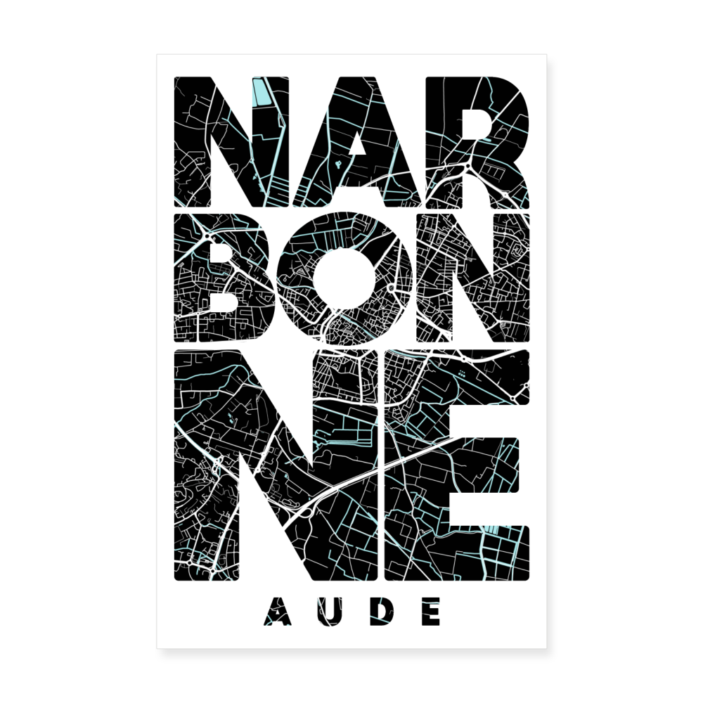 Poster Narbonne - Plan Narbonne - 20 x 30 cm - blanc