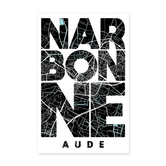 Poster Narbonne - Plan Narbonne - 20 x 30 cm - blanc