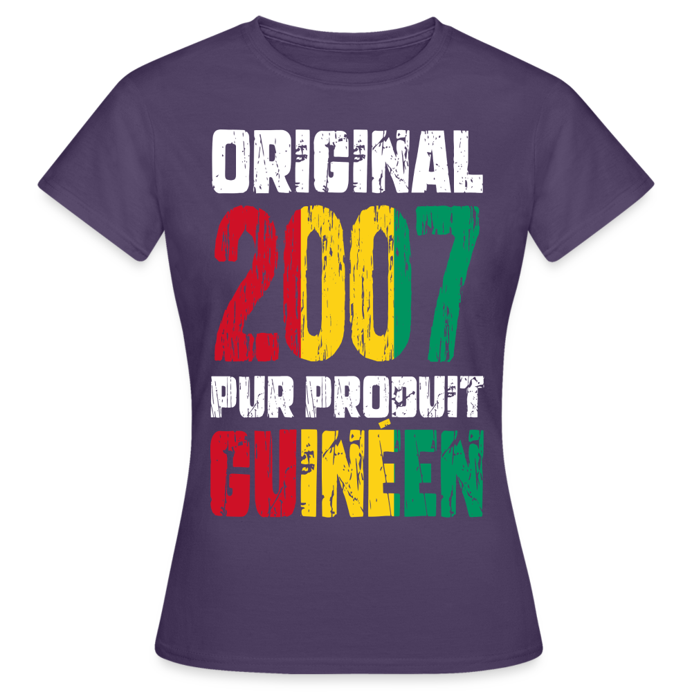 T-shirt Femme - Anniversaire 18 Ans - Original 2007 - Pur produit Guinéen - violet foncé