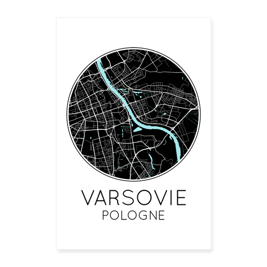 Poster Varsovie - Plan Varsovie - 40 x 60 cm - blanc