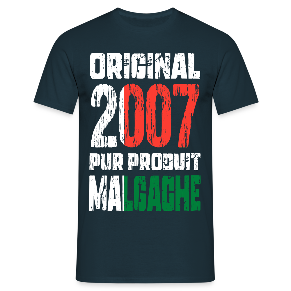 T-shirt Homme - Anniversaire 18 Ans - Original 2007 - Pur produit Malgache - marine