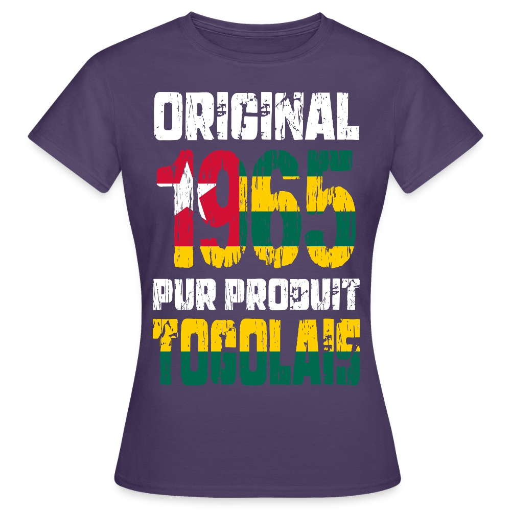 T-shirt Femme - Anniversaire 60 Ans - Original 1965 - Pur produit Togolais - violet foncé