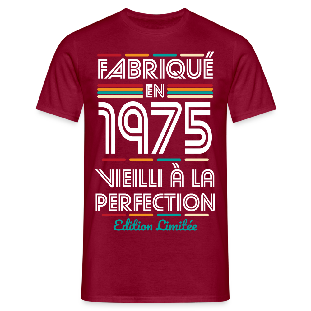 T-shirt Homme - Anniversaire 50 Ans - Fabriqué en 1975 - rouge brique