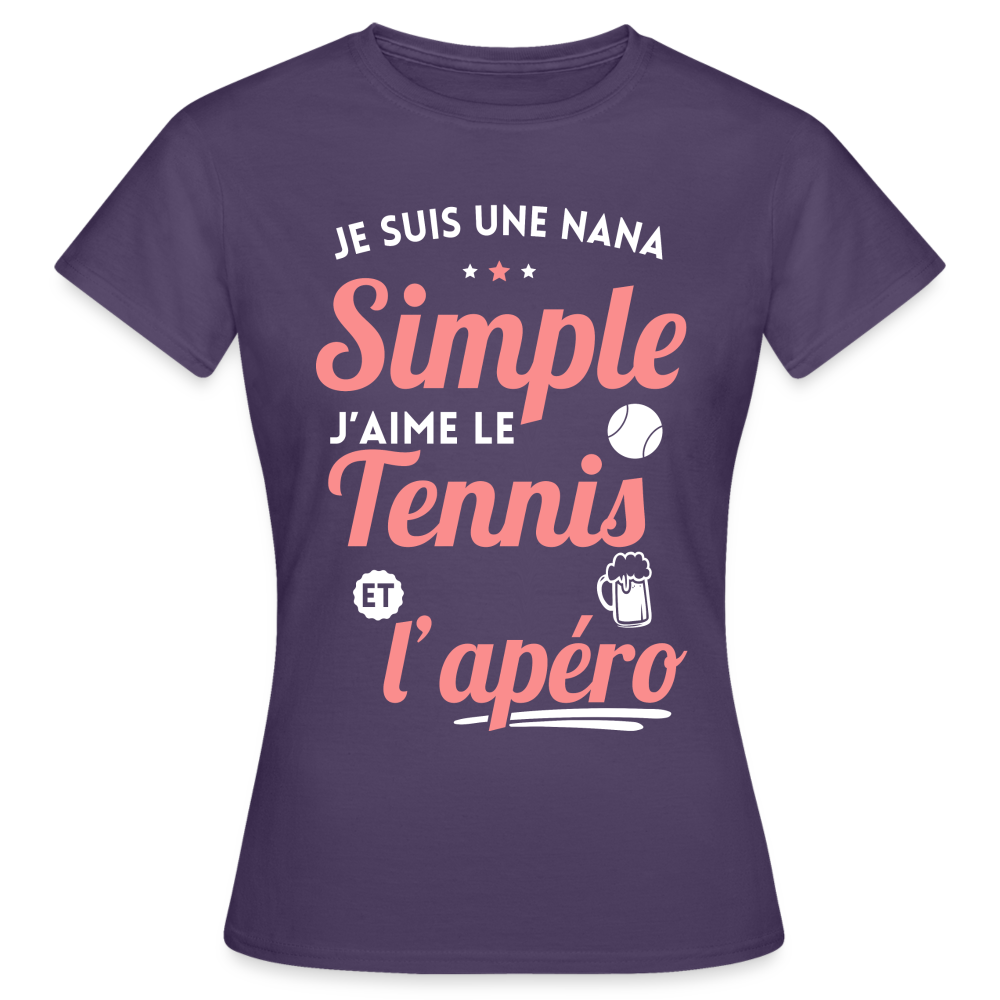 T-shirt Femme - J'aime le  tennis et l'apéro - violet foncé