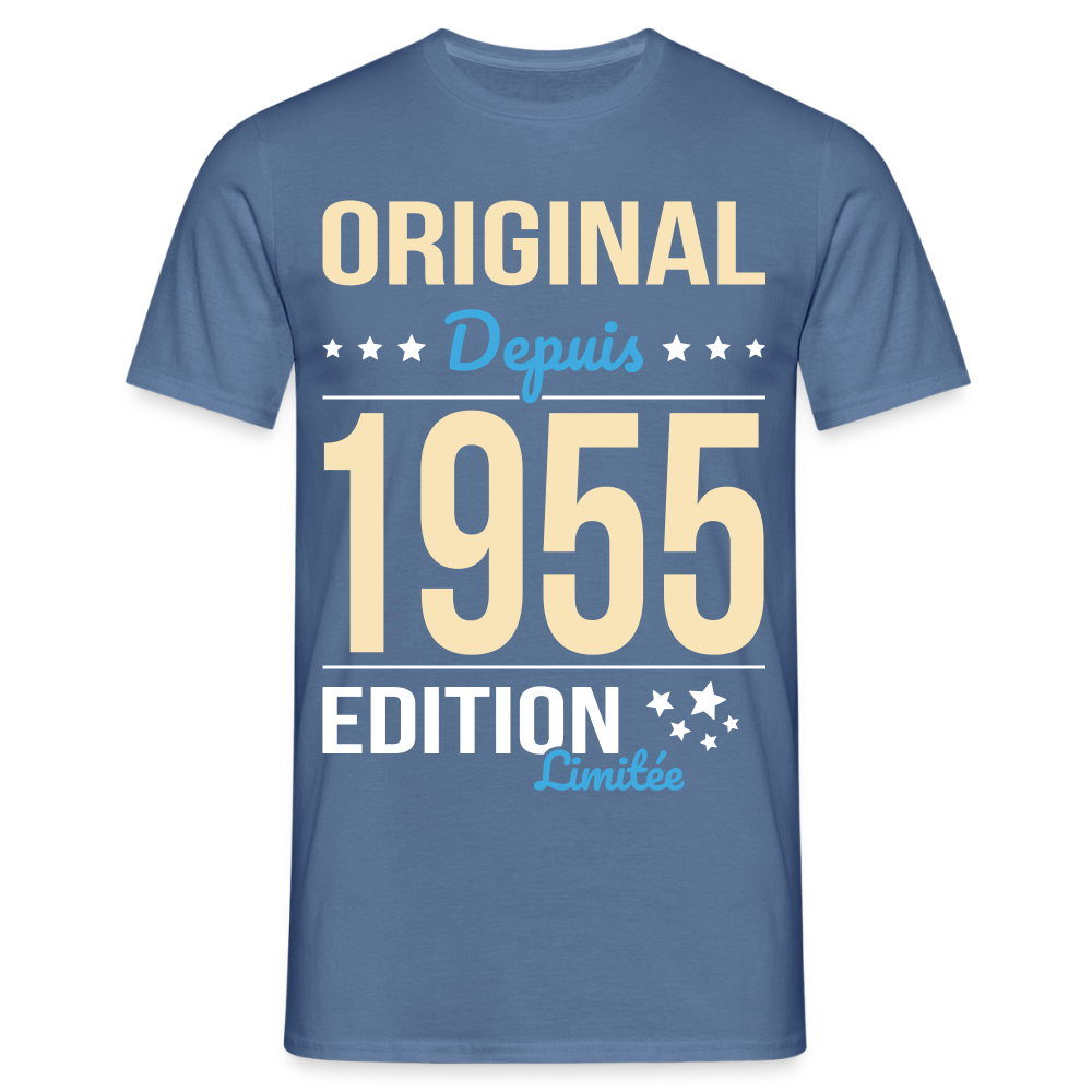 T-shirt Homme - Anniversaire 70 Ans - Original depuis 1955 - bleu pigeon 