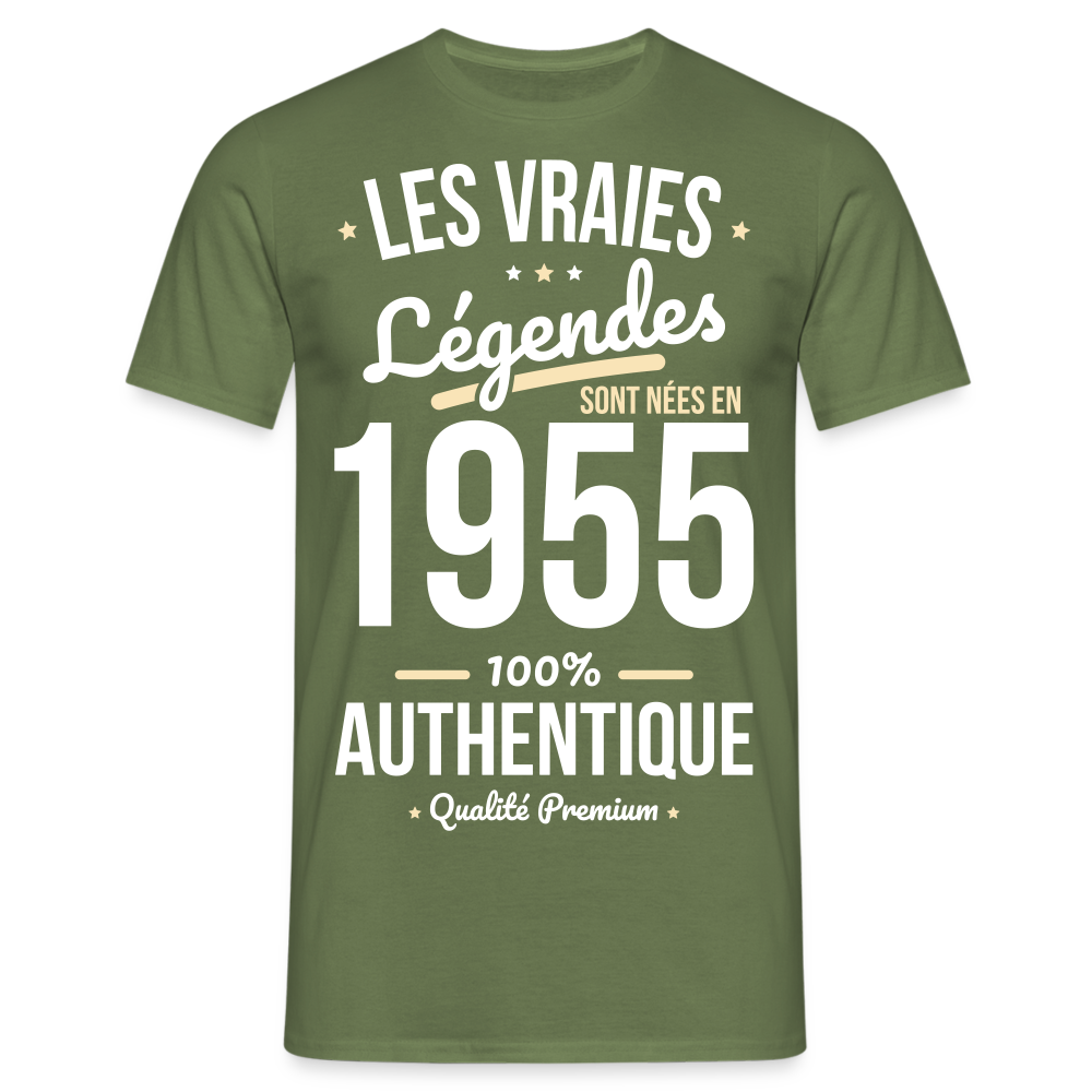 T-shirt Homme - Anniversaire 70 Ans - Les vraies Légendes sont nées en 1955 - vert militaire