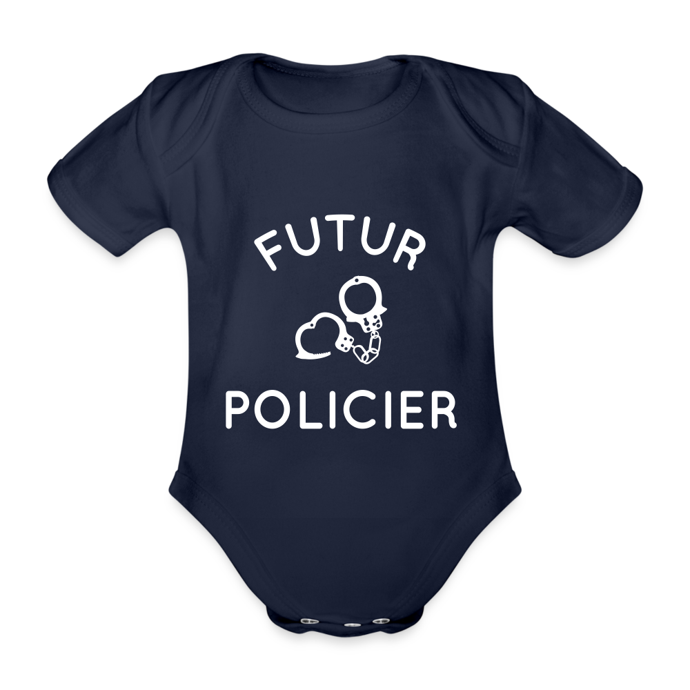 Body Bébé bio manches courtes - Futur policier - marine foncé