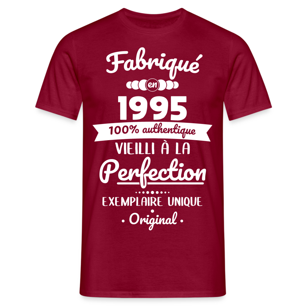 T-shirt Homme - Anniversaire 30 Ans - Fabriqué en 1995 - rouge brique