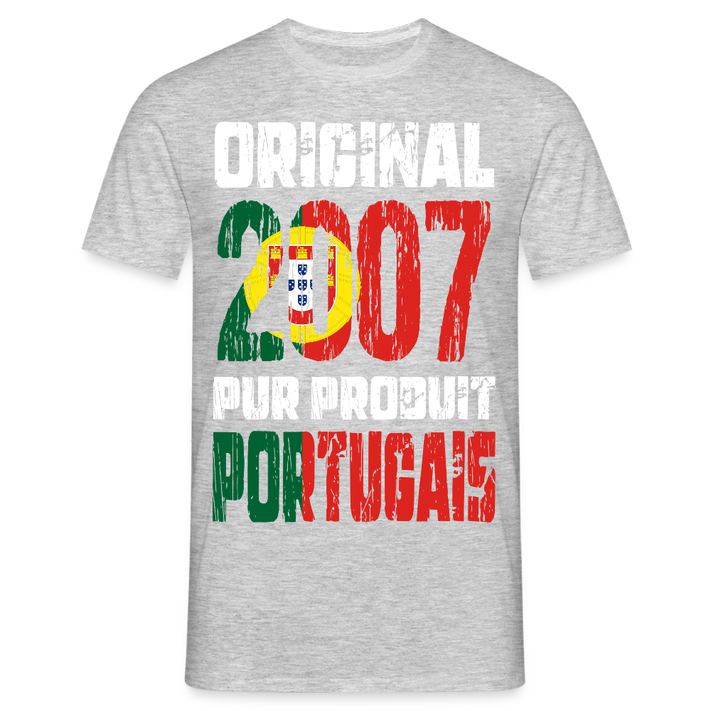 T-shirt Homme - Anniversaire 18 Ans - Original 2007 - Pur produit Portugais - gris chiné