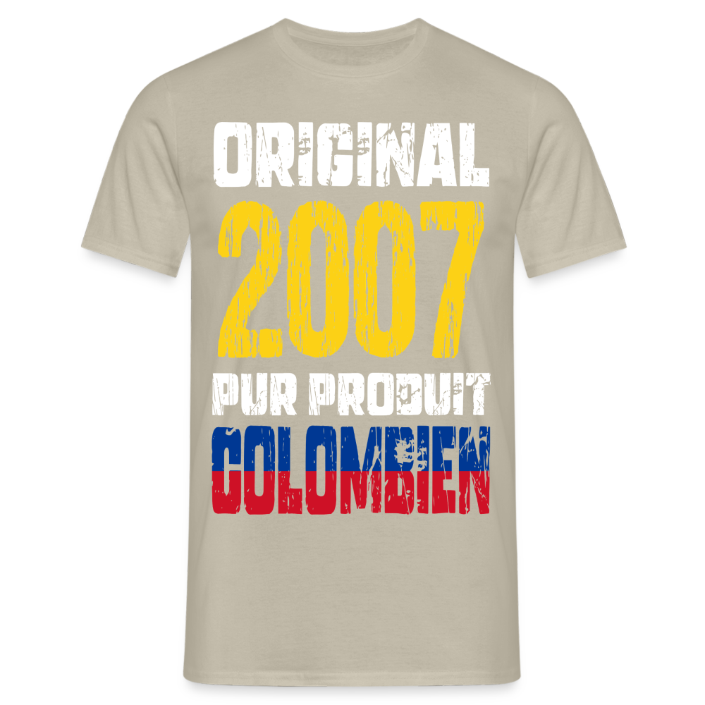 T-shirt Homme - Anniversaire 18 Ans - Original 2007 - Pur produit Colombien - beige sable