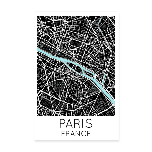 Poster Paris - Plan Paris - 20 x 30 cm - blanc