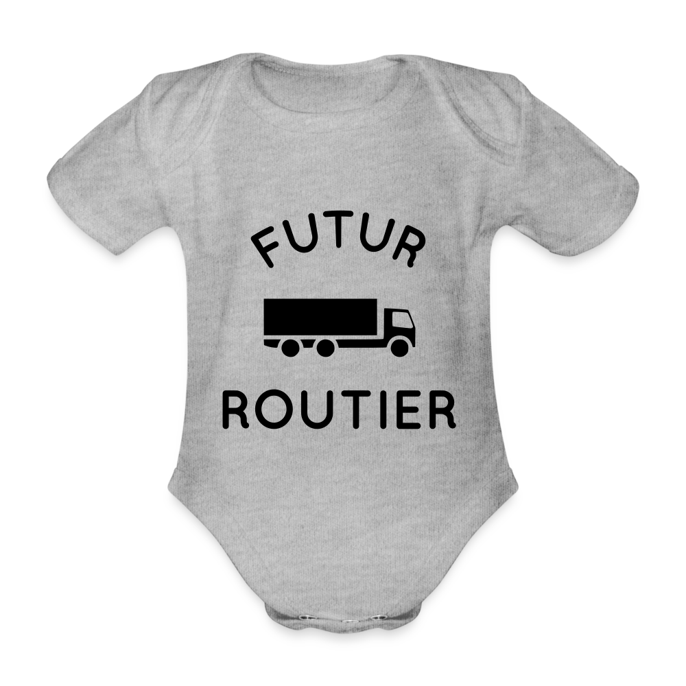 Body Bébé bio manches courtes - Futur routier - gris chiné