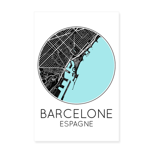 Poster Barcelone - Plan Barcelone - 20 x 30 cm - blanc