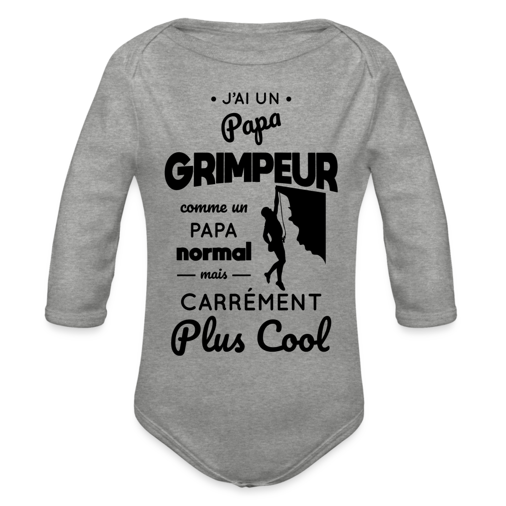 Body Bébé bio manches longues - J'ai un papa grimpeur - gris chiné