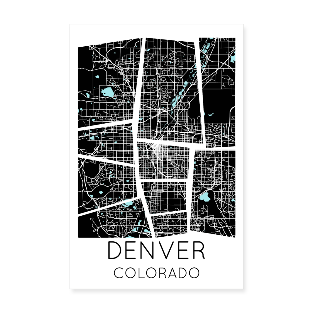 Poster Denver - Plan Denver - 20 x 30 cm - blanc