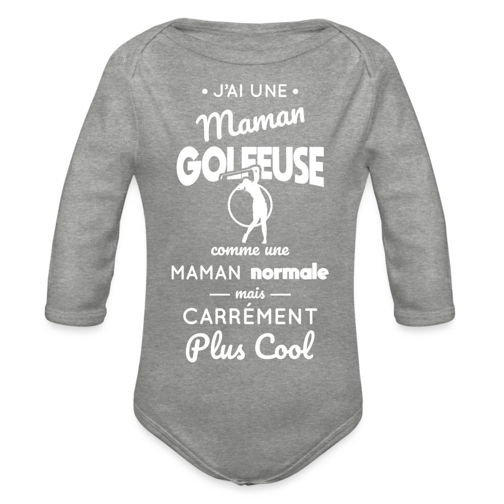 Body Bébé bio manches longues - J'ai une maman golfeuse - gris chiné