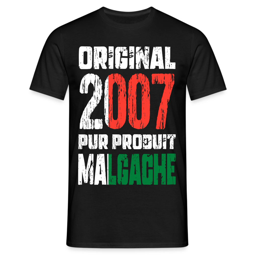 T-shirt Homme - Anniversaire 18 Ans - Original 2007 - Pur produit Malgache - noir