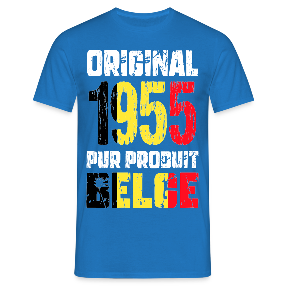 T-shirt Homme - Anniversaire 70 Ans - Original 1955 - Pur produit Belge - bleu royal