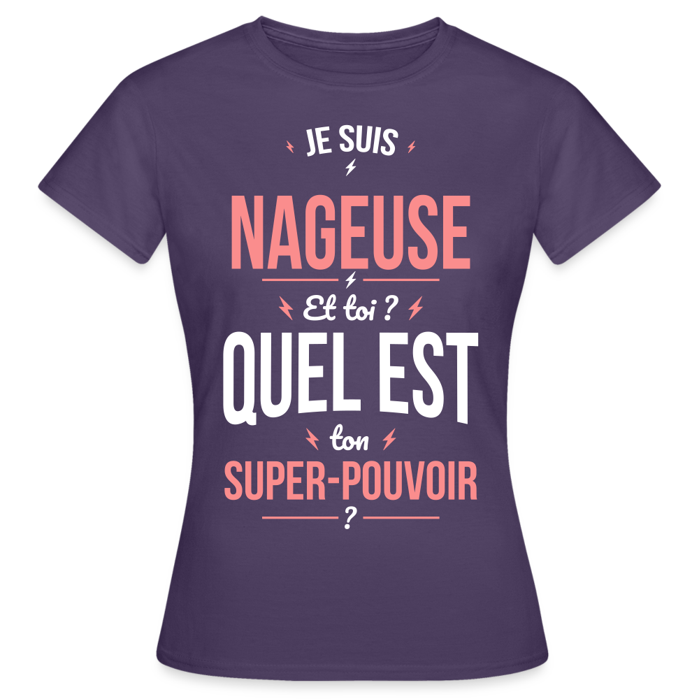 T-shirt Femme - Je suis nageuse - Super-pouvoir - violet foncé